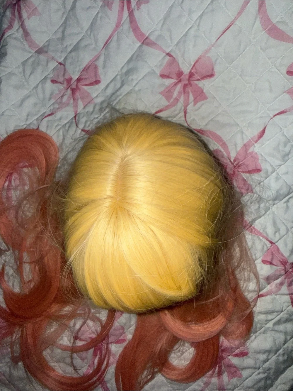 Yellow to Peach Ombre Long Synthetic Wig with Bangs